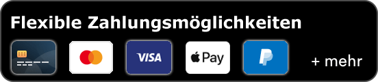 Flexible Zahlungsmöglichkeiten - Kreditkarten, Paypal, Apple Pay, Visa, Mastercard, Überweisung