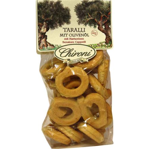 Eine Packung Taralli mit Olivenöl und Senatore Capelli Hartweizen aus Italien von Chironi im 200g-Beutel