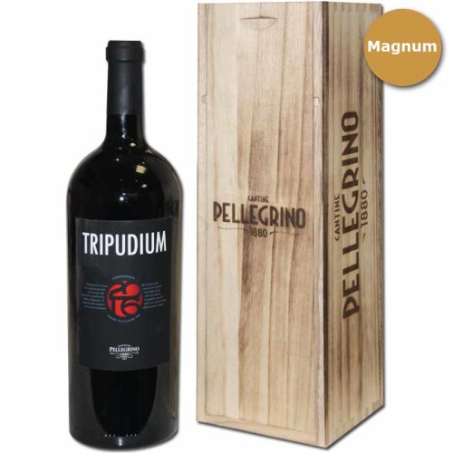 Tripidium Rosso Sicilia Magnum - ein intensiver Rotwein aus Sizilien von Carlo Pellegrino in der 1,5l-Flasche mit Holzkiste